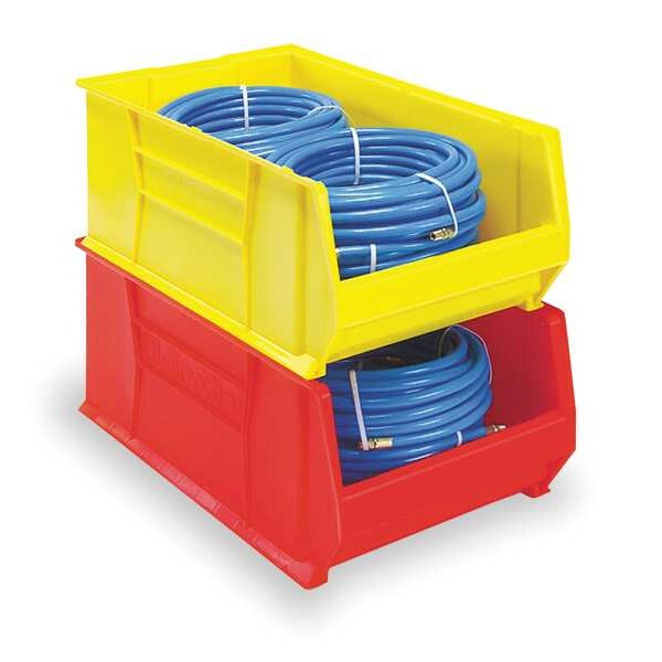 Storage Bin, Yellow, Plastic, 29 1/4 in L x 18 3/8 in W x 12 in H, 300 lb Load Capacity