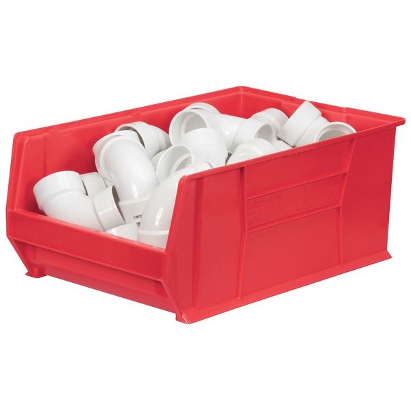 Storage Bin, Red, Plastic, 29 1/4 in L x 18 3/8 in W x 12 in H, 300 lb Load Capacity