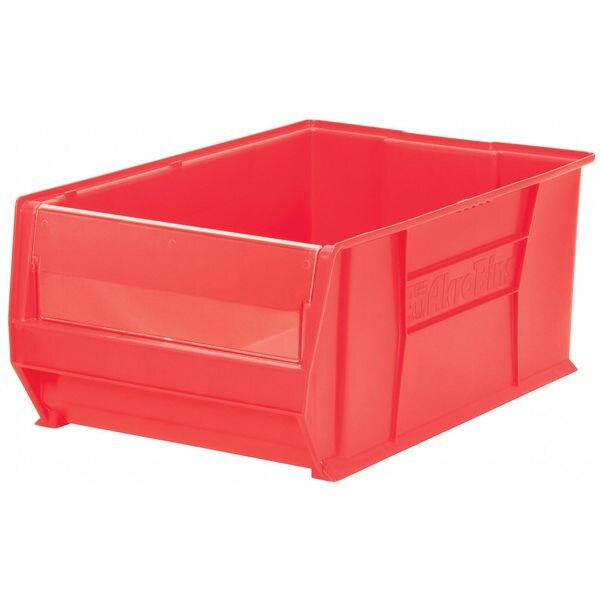 Storage Bin, Red, Plastic, 29 1/4 in L x 18 3/8 in W x 12 in H, 300 lb Load Capacity