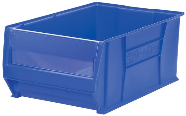 Storage Bin, Blue, Plastic, 29 1/4 in L x 18 3/8 in W x 12 in H, 300 lb Load Capacity