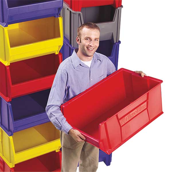 Storage Bin, Blue, Plastic, 29 1/4 in L x 18 3/8 in W x 12 in H, 300 lb Load Capacity