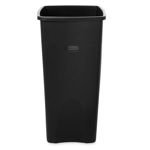 23 gal Square Trash Can, Black, 15 1/2 in Dia, None, Polyethylene