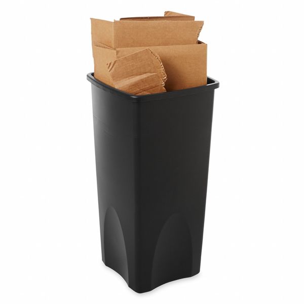 23 gal Square Trash Can, Black, 15 1/2 in Dia, None, Polyethylene