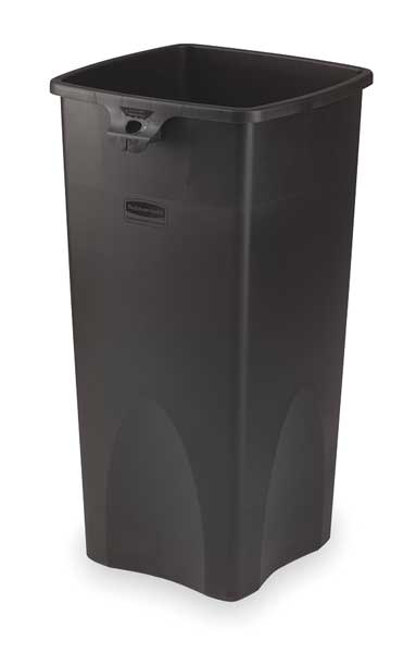23 gal Square Trash Can, Black, 15 1/2 in Dia, None, Polyethylene