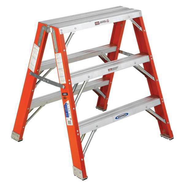 3 Steps, Fiberglass Step Stand, 300 lb. Load Capacity, Silver/Orange