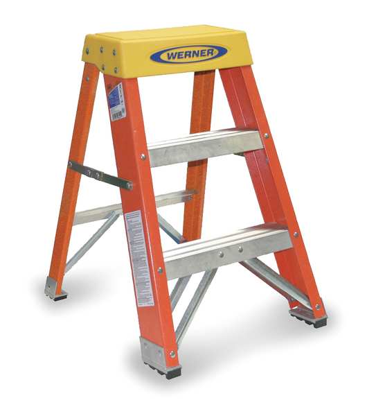 2-Step Fiberglass Step Stool with 300 lb. Load Capacity in Blue/Silver/Yellow