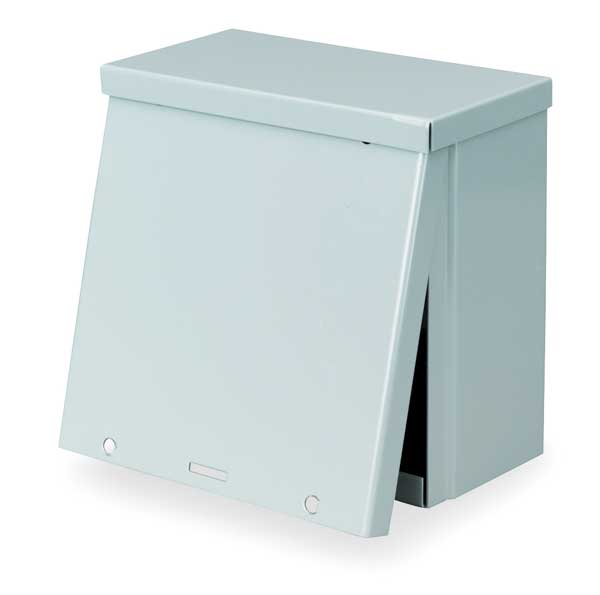 Wall Mount Electrical Enclosure, Screw On, Metallic, 8 in H, 8 in W, 4 in D, NEMA 3R, Carbon Steel