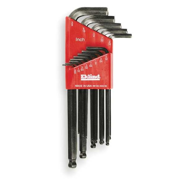13-Piece Hex Key Set, Ball-Hex-L Shape, SAE, Long, Steel, 2 Tips, Plastic Holder, 13213