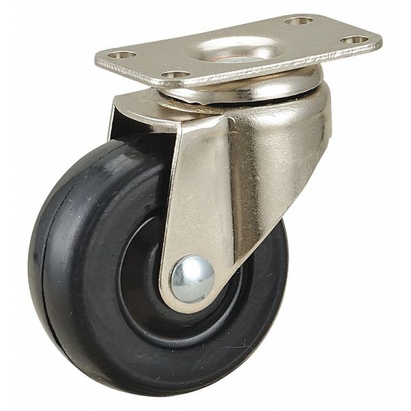 Swivel Plate Caster, Rubber, 2 in., 75 lb.