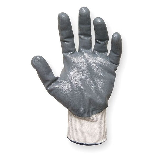 Nitrile Coated Gloves, Palm Coverage, White/Gray, M, PR