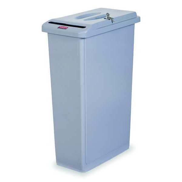 23 gal Rectangular Confidential Waste Container, Gray, 11 in Dia, Snap-On, Plastic