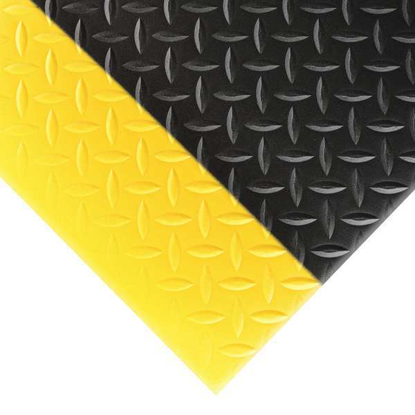 Antifatigue Runner, Black/Yellow, 60 ft. L x 3 ft. W, PVC Foam, Diamond Plate Surface Pattern