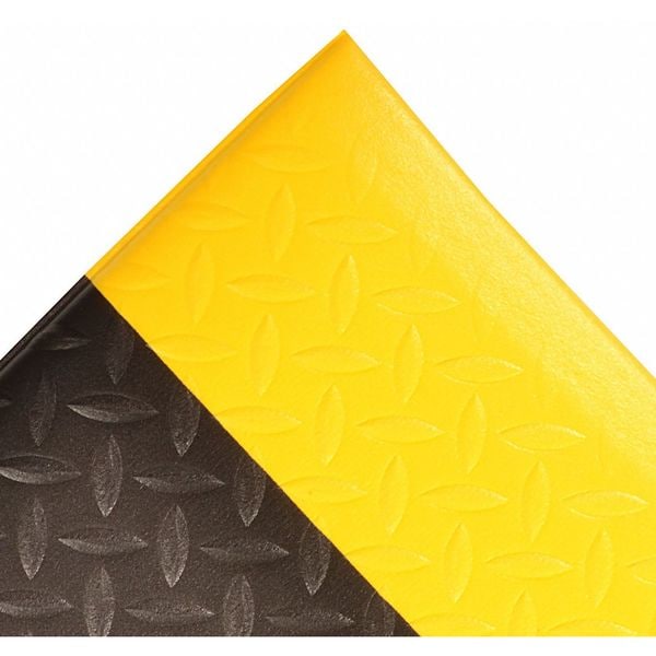 Antifatigue Runner, Black/Yellow, 36 ft. L x 2 ft. W, PVC Foam, Diamond Plate Surface Pattern