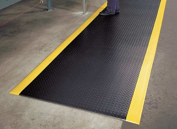 Antifatigue Runner, Black/Yellow, 12 ft. L x 3 ft. W, PVC Foam, Diamond Plate Surface Pattern