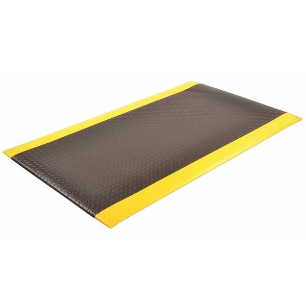 Antifatigue Runner, Black/Yellow, 24 ft. L x 2 ft. W, PVC Foam, Diamond Plate Surface Pattern