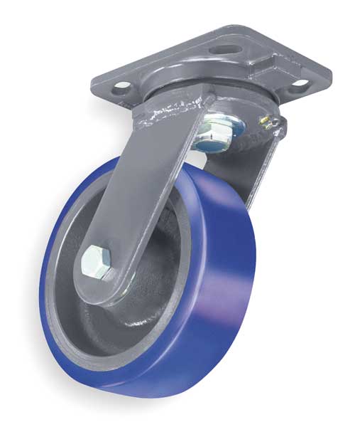 Plate Caster, Swivel, Poly, 6 in., 960 lb., Blue