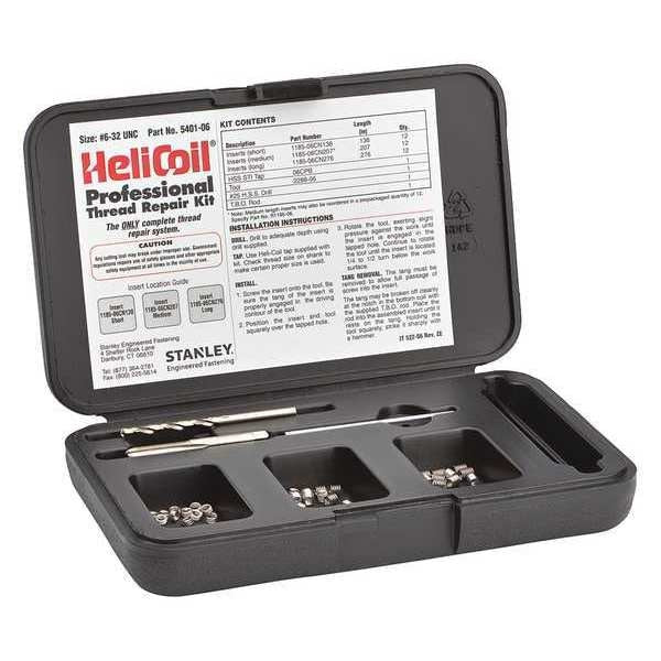 Free-Running Helical Insert Repair Kit, Helical Inserts, #6-32, Plain 18-8 Stainless Steel