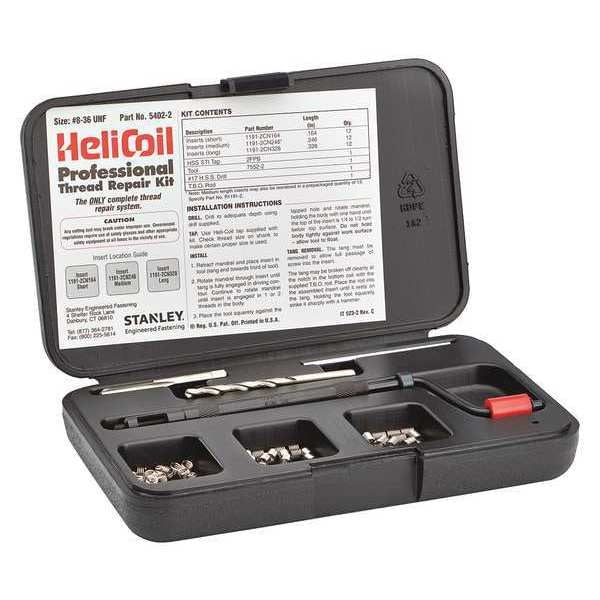Free-Running Helical Insert Repair Kit, Helical Inserts, #8-36, Plain 18-8 Stainless Steel