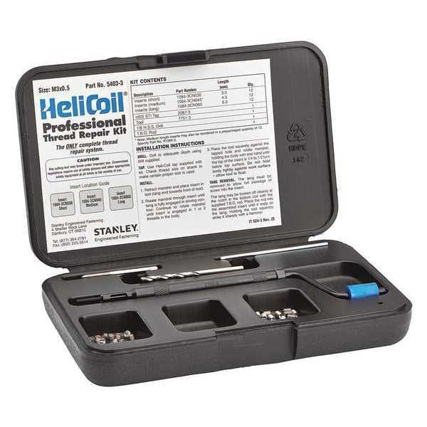 Free-Running Helical Insert Repair Kit, Helical Inserts, M3-0.50, Plain 18-8 Stainless Steel