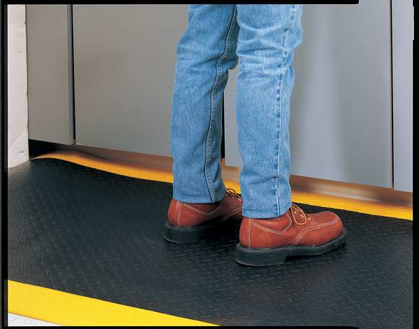 Antifatigue Runner, Black/Yellow, 60 ft L x 2 ft W, PVC Foam, Diamond Plate Surface Pattern