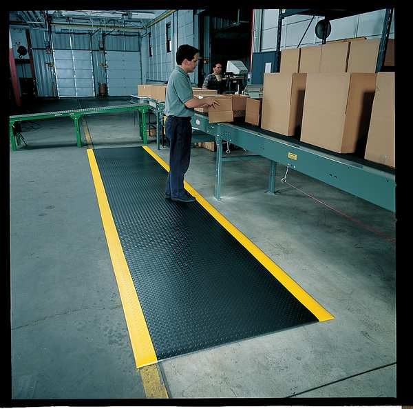 Antifatigue Runner, Black/Yellow, 60 ft. L x 4 ft. W, PVC, Corrugated Surface Pattern, 1/2