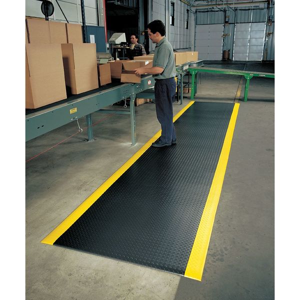 Antifatigue Runner, Black/Yellow, 12 ft. L x 3 ft. W, PVC, Bubble Surface Pattern, 1/2