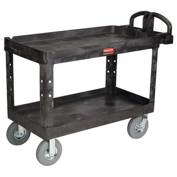 Plastic Utility Cart with Deep Lipped Plastic Shelves, Ergonomic, 2 Shelves, 750 lb