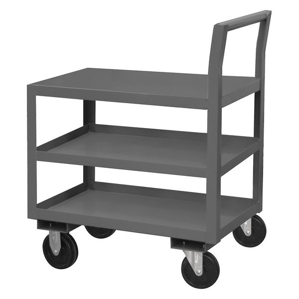 Steel Low-Profile Utility Cart with Lipped & Flush Metal Shelves, Raised, 3 Shelves, 1,400 lb