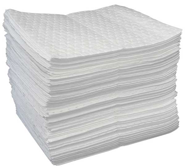 Sorbents, 25 gal/pk, 0.25 gal/pad, Universal Absorbed, White, Polypropylene, 100 PK