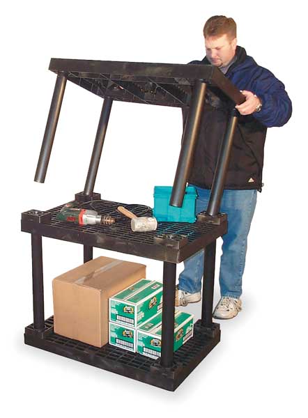 Freestanding Plastic Shelving Unit, Open Style, 24 in D, 66 in W, 75 in H, 4 Shelves, Black