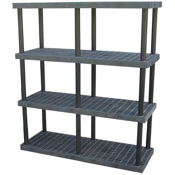 Freestanding Plastic Shelving Unit, Open Style, 24 in D, 66 in W, 75 in H, 4 Shelves, Black