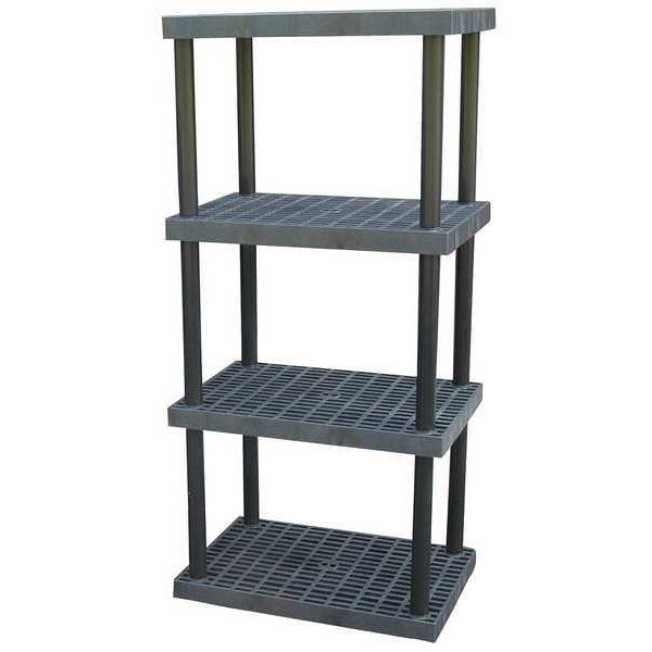 Freestanding Plastic Shelving Unit, Open Style, 24 in D, 36 in W, 75 in H, 4 Shelves, Black