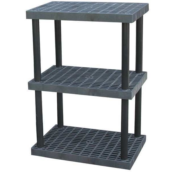 Freestanding Plastic Shelving Unit, Open Style, 24 in D, 36 in W, 51 in H, 3 Shelves, Black