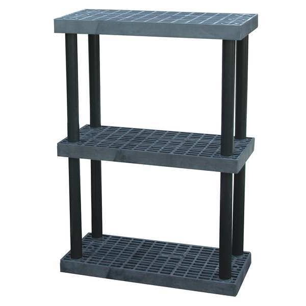 Freestanding Plastic Shelving Unit, Open Style, 16 in D, 36 in W, 51 in H, 3 Shelves, Black