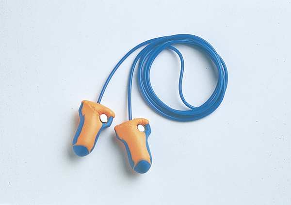 LaserTrak Disposable Corded Earplugs, Metal-Detectable, Contoured-T, Blue/Orange, 33 dB, 100 Pairs
