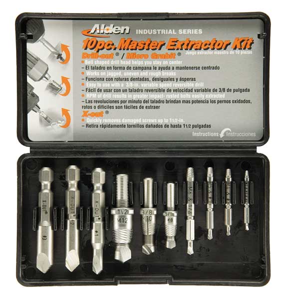 Drill/Extractor Set, 10 PC, #5-1/2 In Cap