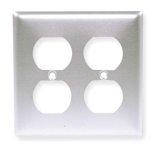 Duplex Opening Wall Plates and Box Cover, Number of Gangs: 2 Aluminum, Brushed Finish, Silver