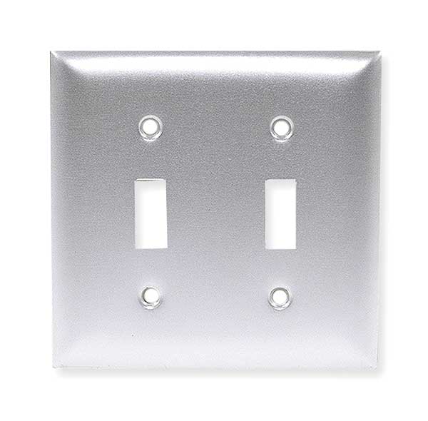 Toggle Switch Wall Plates, Number of Gangs: 2 Aluminum, Brushed Finish, Silver