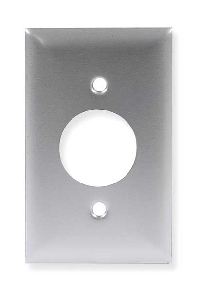 Single Receptacle Wall Plates, Number of Gangs: 1 Aluminum, Brushed Finish, Silver