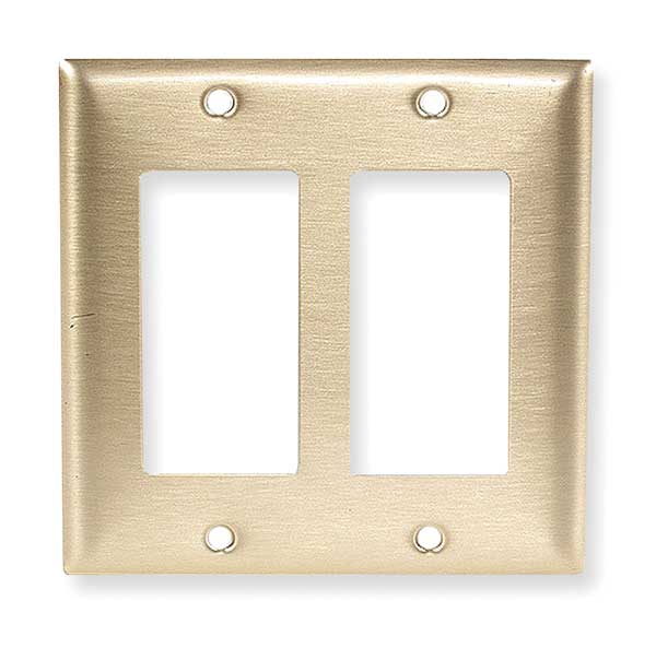 Rocker Wall Plates and Box Cover, Number of Gangs: 2 Brass, Brushed Finish, Brass