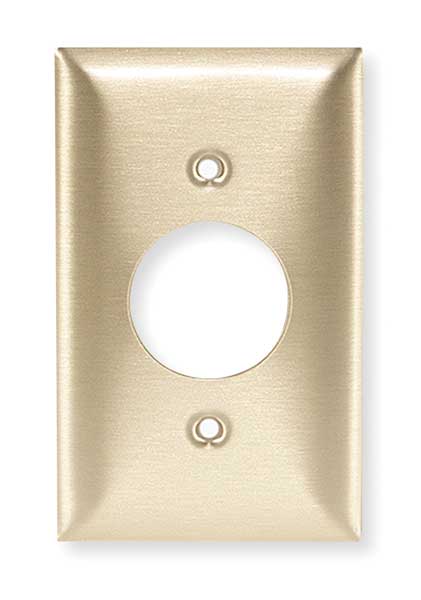 Single Receptacle Wall Plates and Box Cover, Number of Gangs: 1 Brass, Brushed Finish, Brass