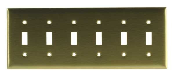 Toggle Switch Wall Plate, Number of Gangs: 6 Brass, Brushed Finish, Brass
