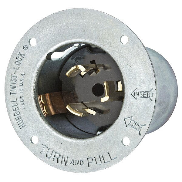 50A Flanged Twist-Lock Inlet 3P 4W 250VAC BK