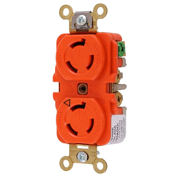 15A Isolated Ground Duplex Locking Receptacle 2P 3W 240V
