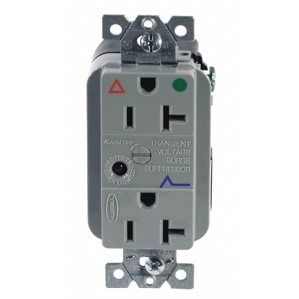 Receptacle, 20 A Amps, 125V AC, Flush Mount, Decorator Duplex Outlet, 5-20R, Gray