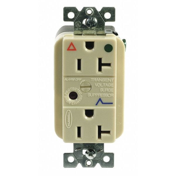 Receptacle, 20 A Amps, 125V AC, Flush Mount, Decorator Duplex Outlet, 5-20R, Ivory