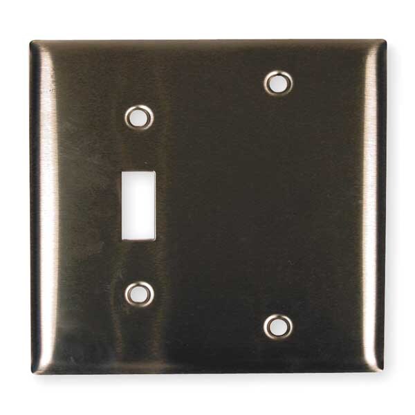 Toggle Switch/Blank Wall Plates and Box Cover, Number of Gangs: 2 Stainless Steel, Brushed Finish