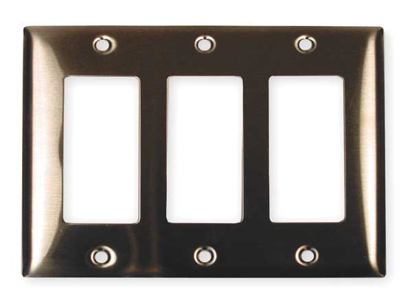 Rocker Wall Plates and Box Cover, Number of Gangs: 3 Stainless Steel, Brushed Finish, Silver