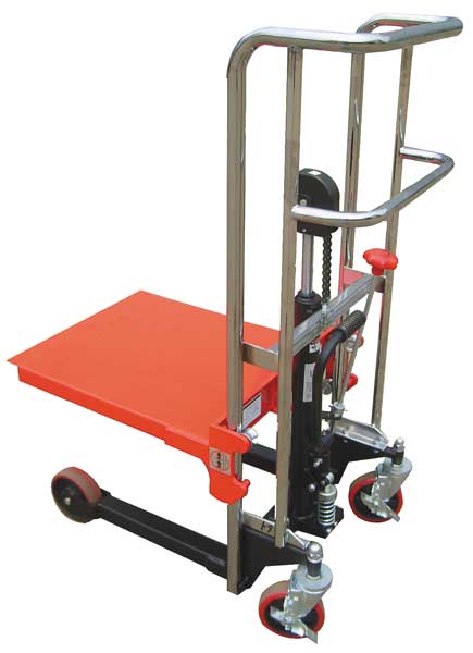 Portable Manual Platform Lift Truck, Manual, 880 lb Load Capacity, Foot Pump Lift Control