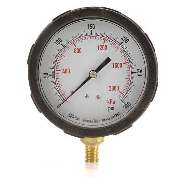 Pressure Gauge, 0 to 300 psi, 1/4 in MNPT, Plastic, Black